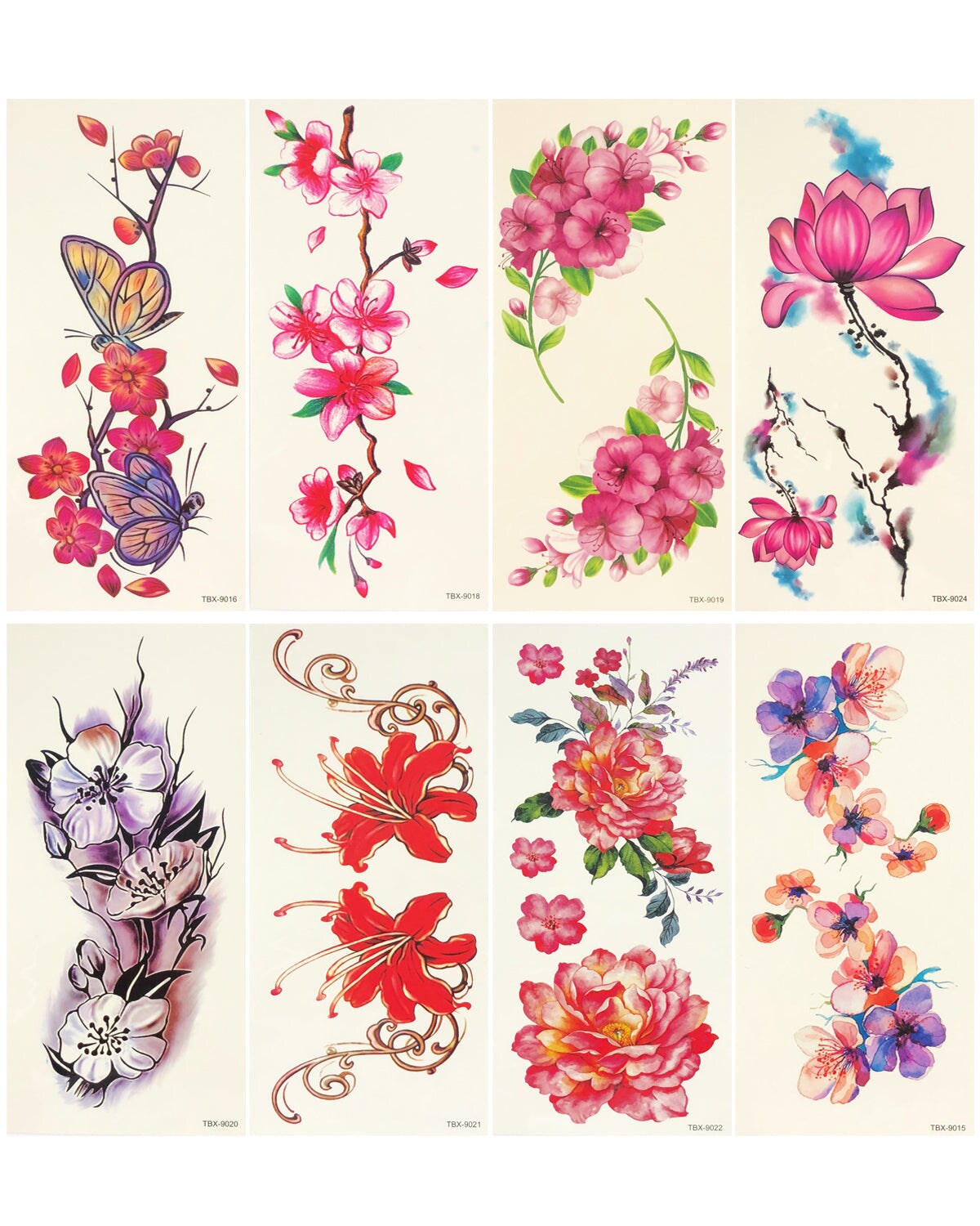 Wrapables Floral Temporary Tattoos Body Art Water Tattoos (8 Sheets), Pink Floral