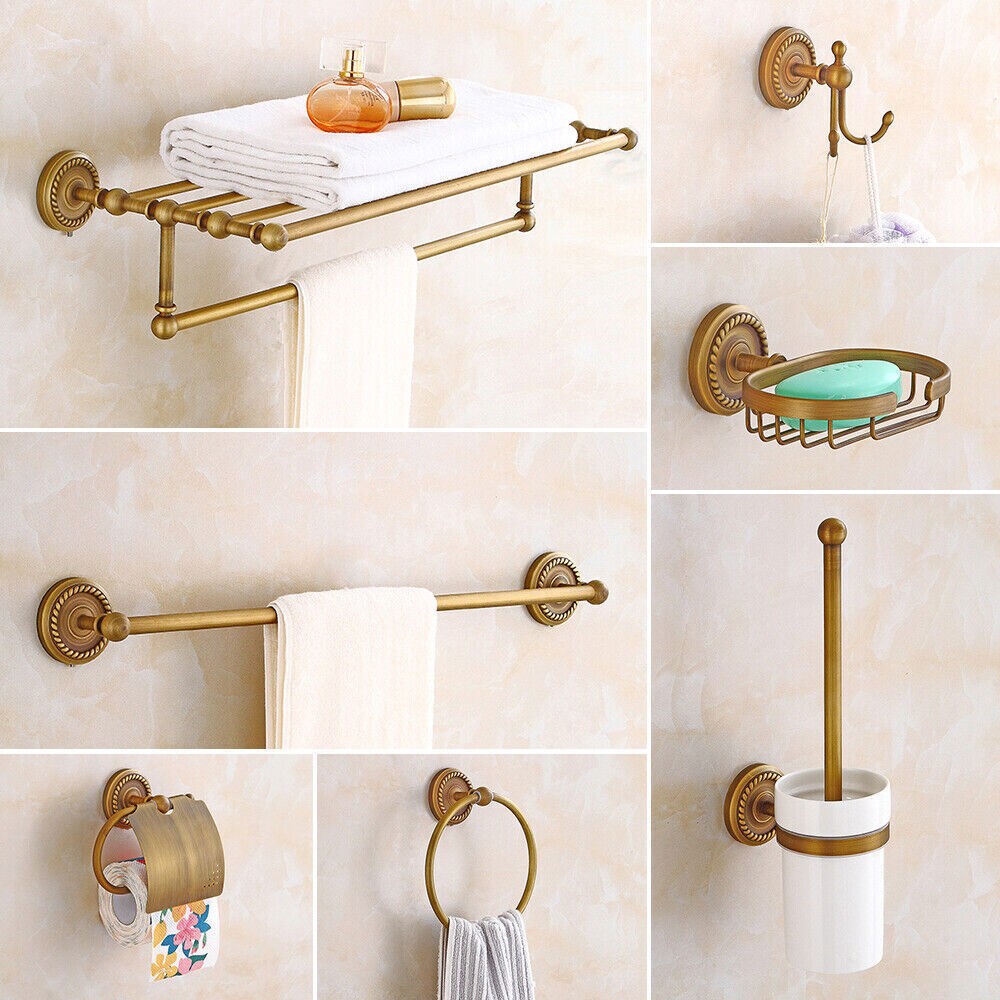 Kitcheniva 7PCS Antique Bathroom Brass Towel Rack Bar