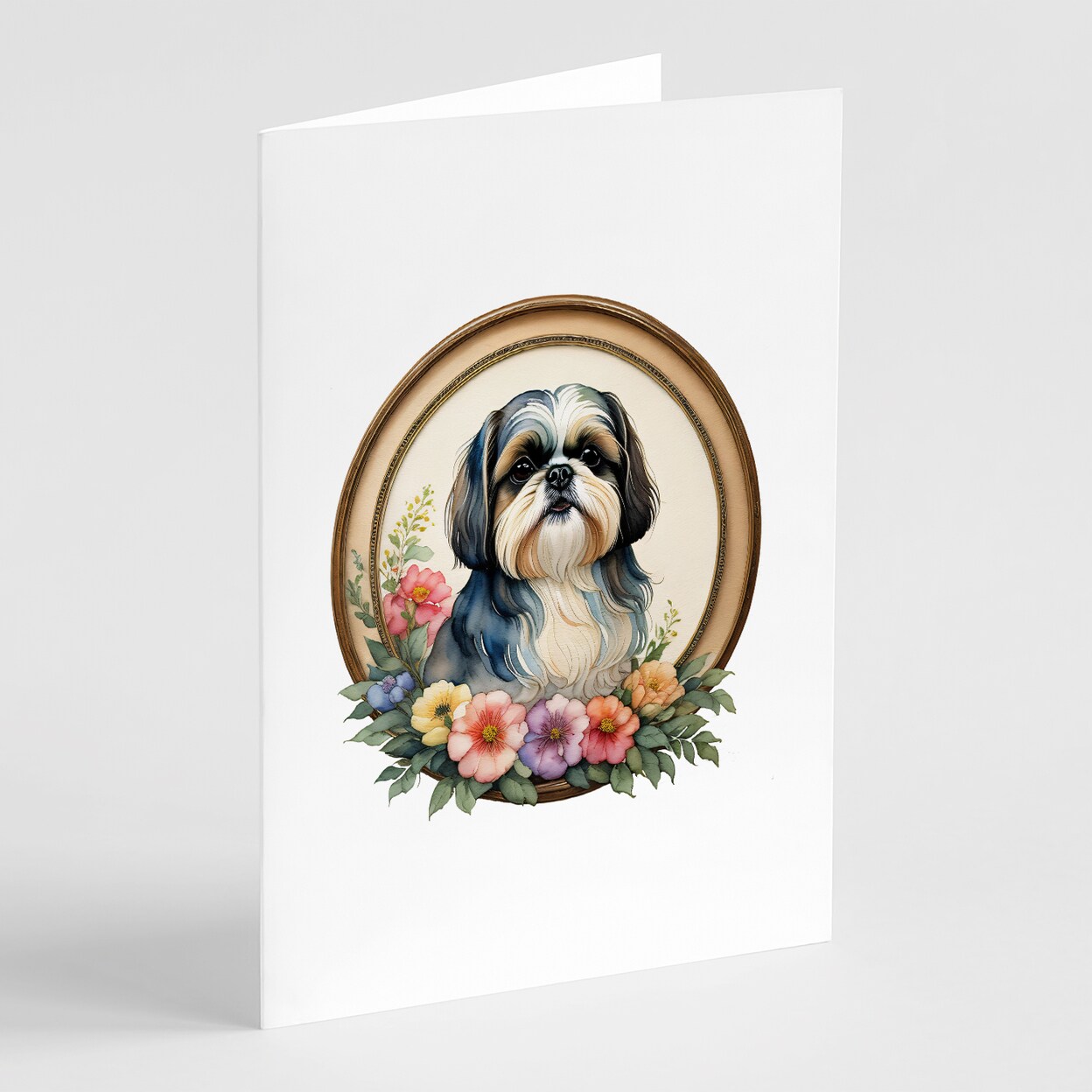 Caroline&#x27;s Treasures Shih Tzu and Flowers Greeting Cards and Envelopes Pack of 8