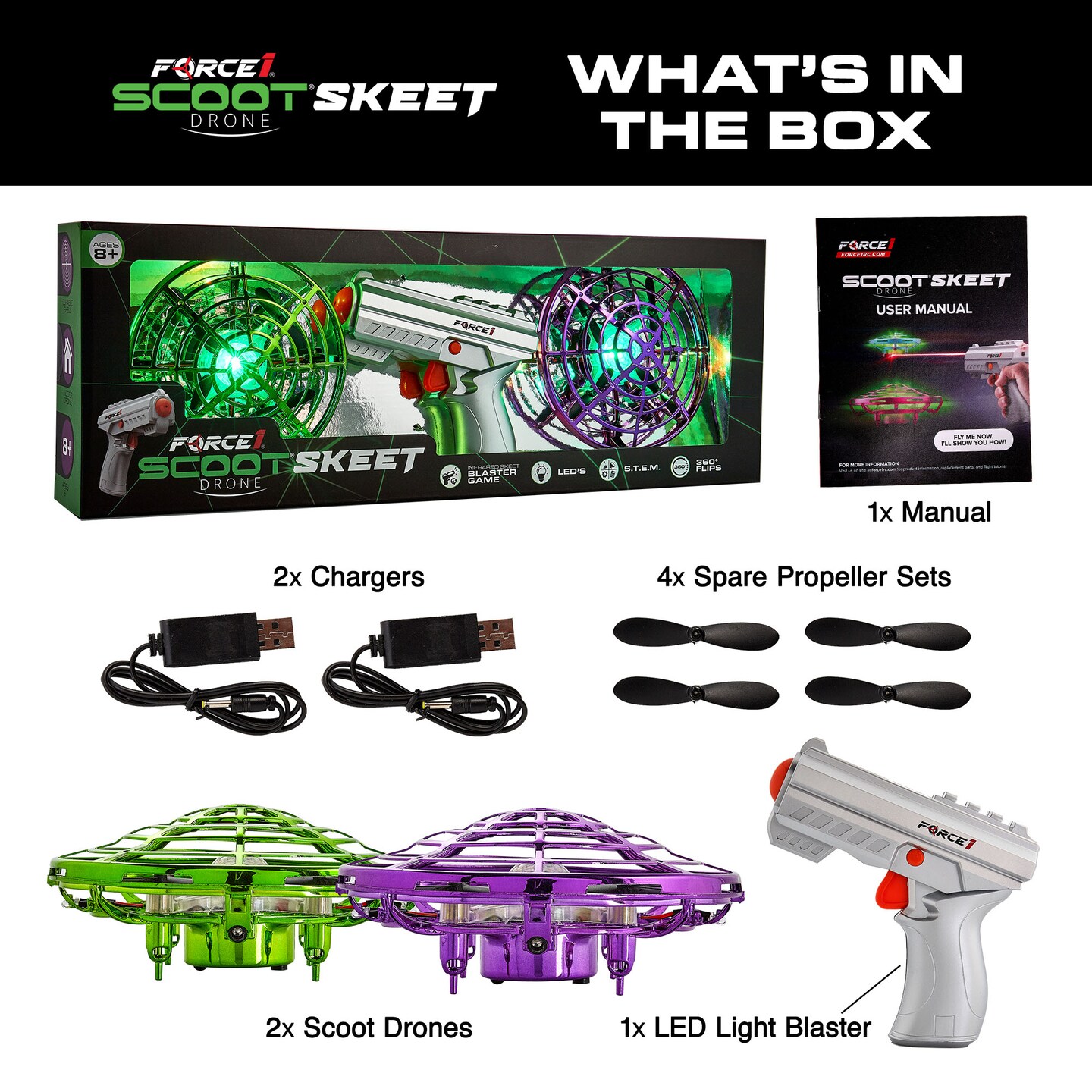 Force1 Scoot Skeet Drone Electronic Shooting Game For Kids and Adults- Purple/Green