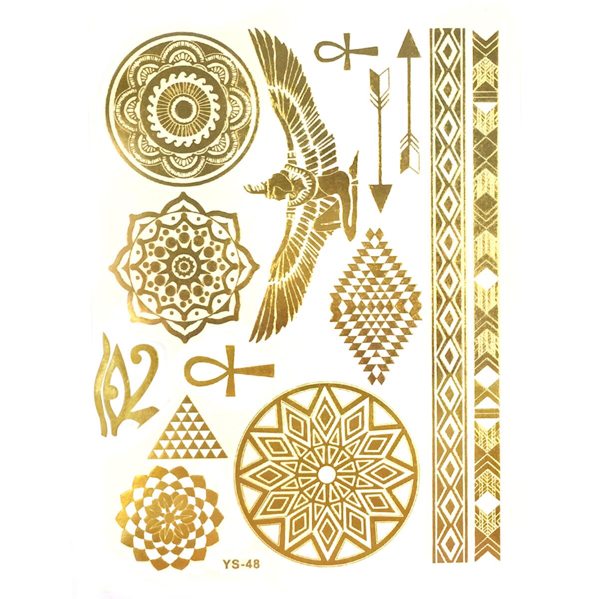 Wrapables Large Metallic Gold and Silver Temporary Tattoo Stickers, Exotic Gold