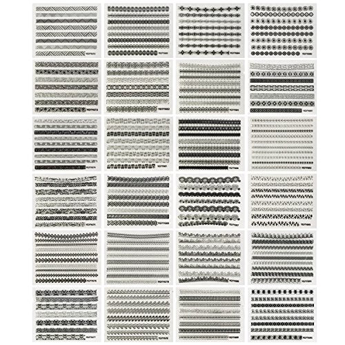Wrapables 24 Sheets Gold, Silver &#x26; Black Nail Strips Nail Stickers Nail Art Set (Silver &#x26; Black Nail Strips)