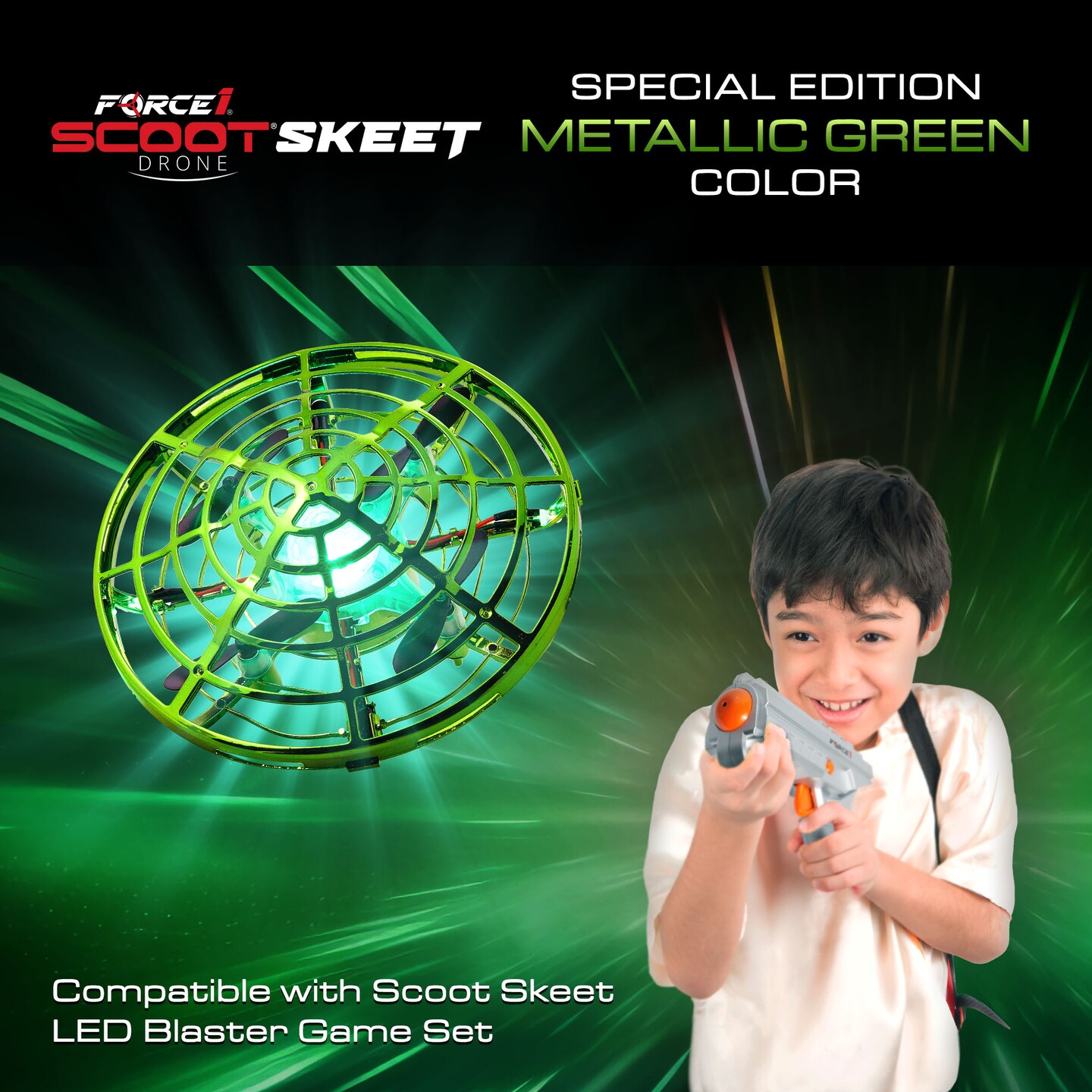 Force1 Scoot Skeet Drone Electronic Shooting Game for Kids (Drone Only)-Green