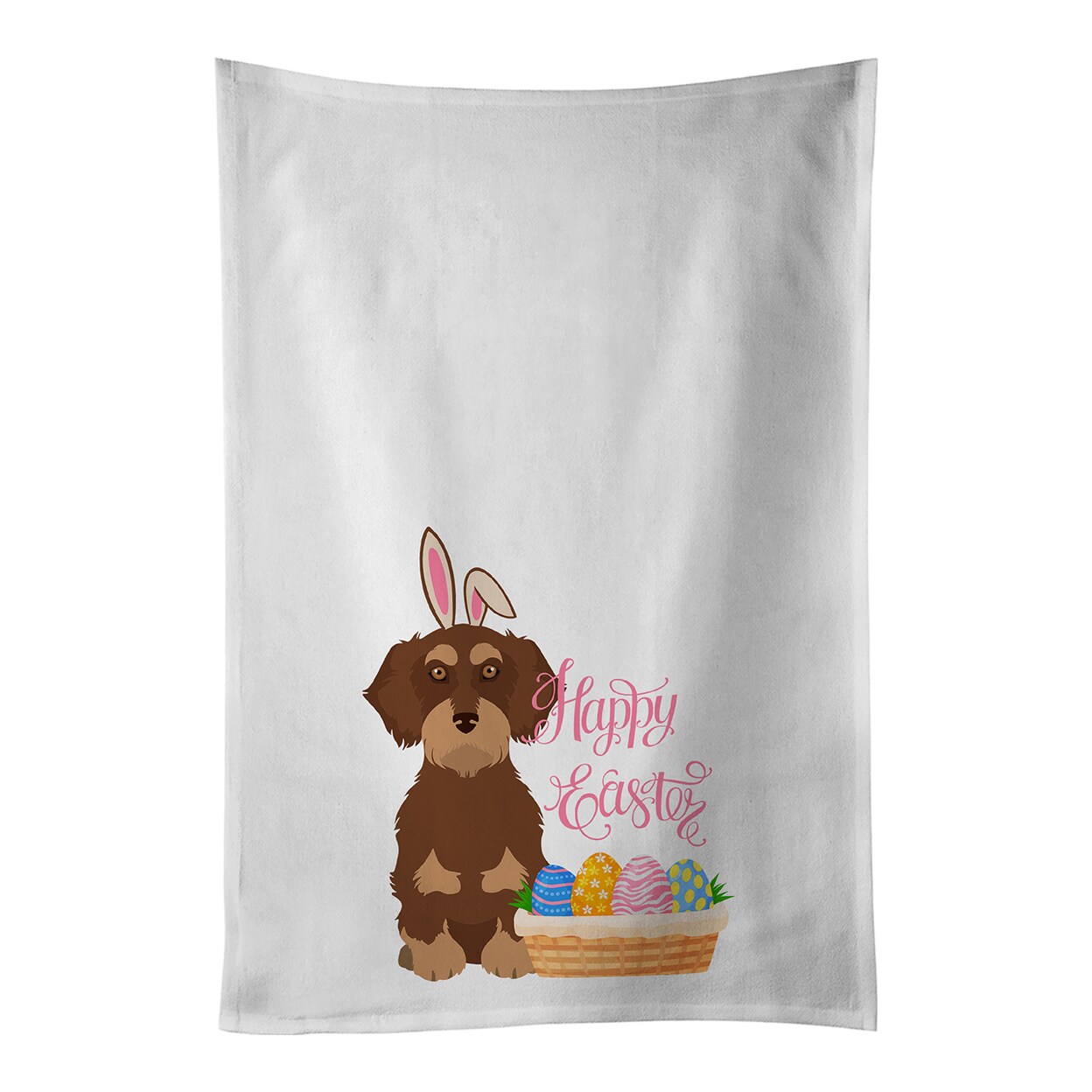 Caroline's Treasures Wirehair Red and Tan Dachshund Easter White Kitchen Towel Set of 2 Dish Towels