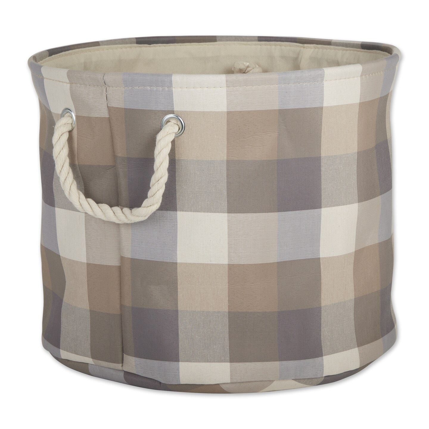 Contemporary Home Living Checkered Round Medium Storage Bin - 15&#x22; - Brown and Gray