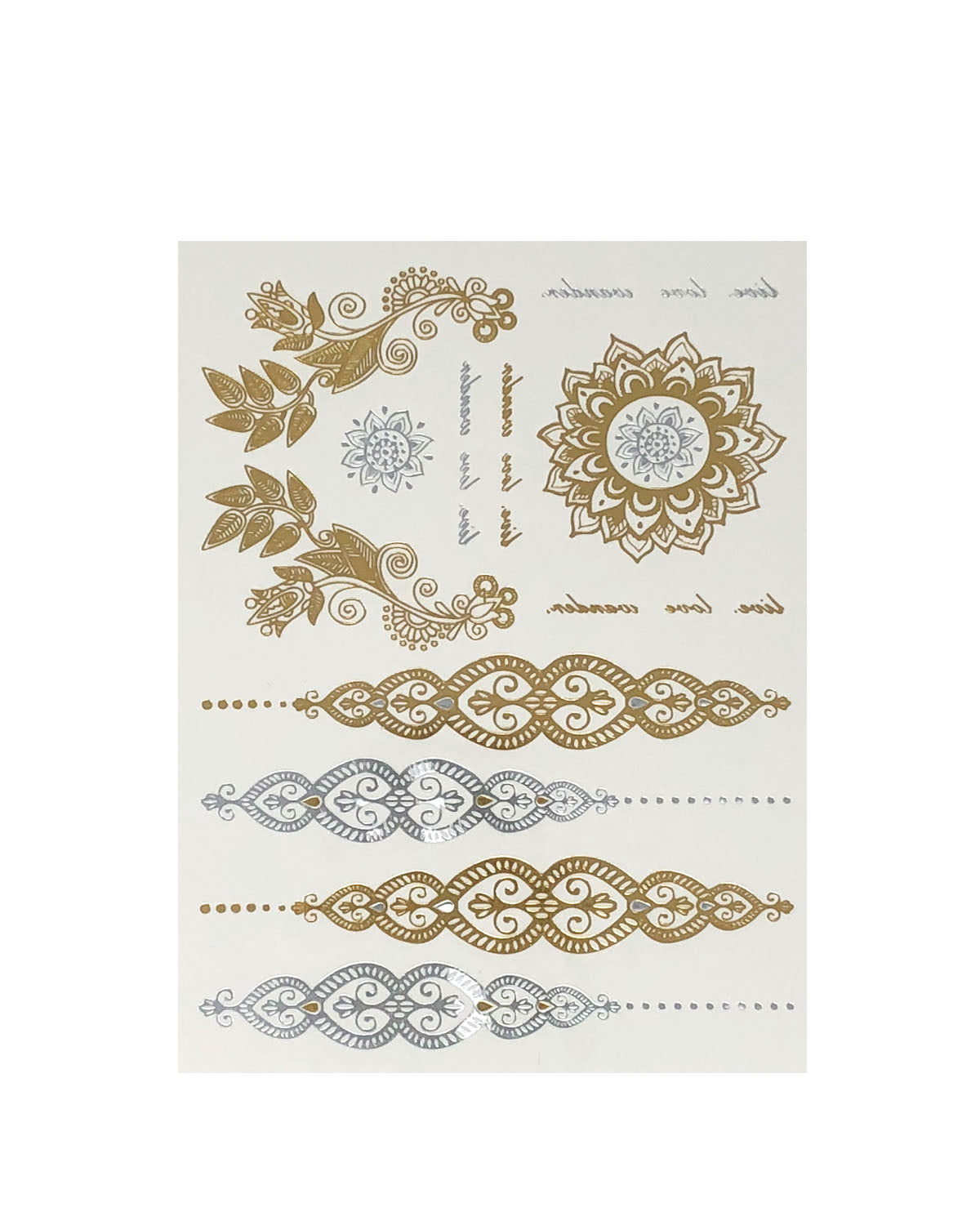 Wrapables Celebrity Inspired Temporary Tattoos in Metallic Gold Silver and Black (6 Sheets), Large, Jewel