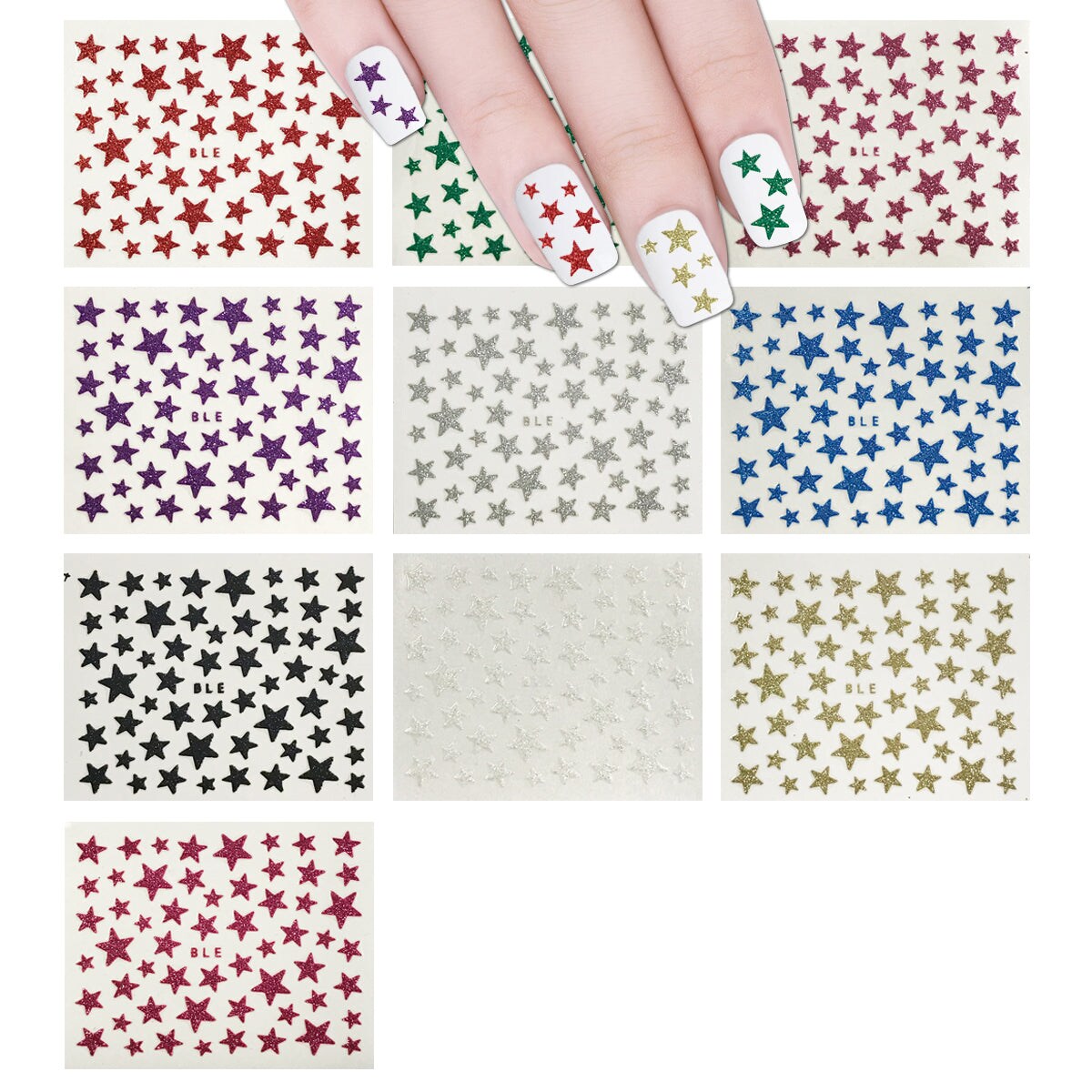 Wrapables  Glitter Stars Decorative Nail Stickers, Arts &#x26; Crafts Stickers (10 sheets)
