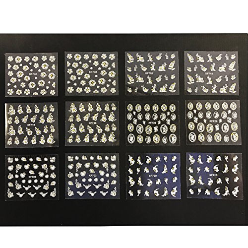 Wrapables 50 Sheets White Flowers & Bows with Gold Rhinestone Nail Stickers Nail Art 3D Nail Decals