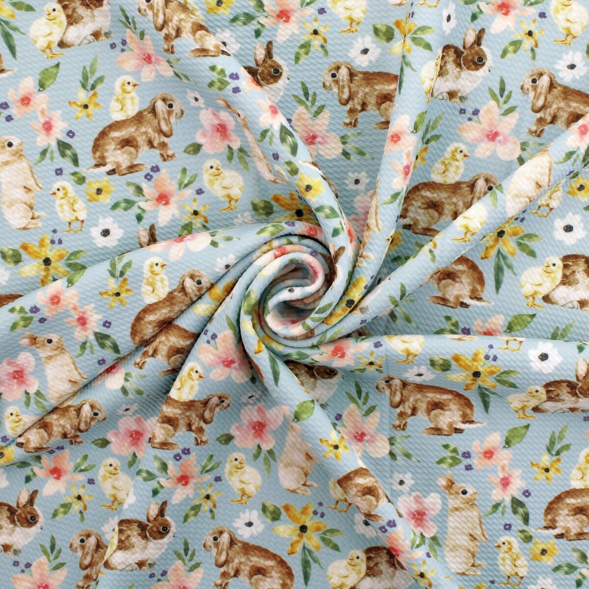 Floral Easter Bunny and Chicks Bullet Fabric 1 yard