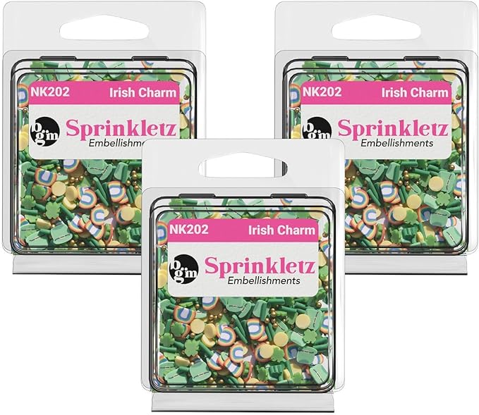 Buttons Galore Sprinkletz DIY Craft Embellishment Polymer Clay Pieces For Slime &#x26; Crafts 36 Grams - 3 Packs of Irish Charm