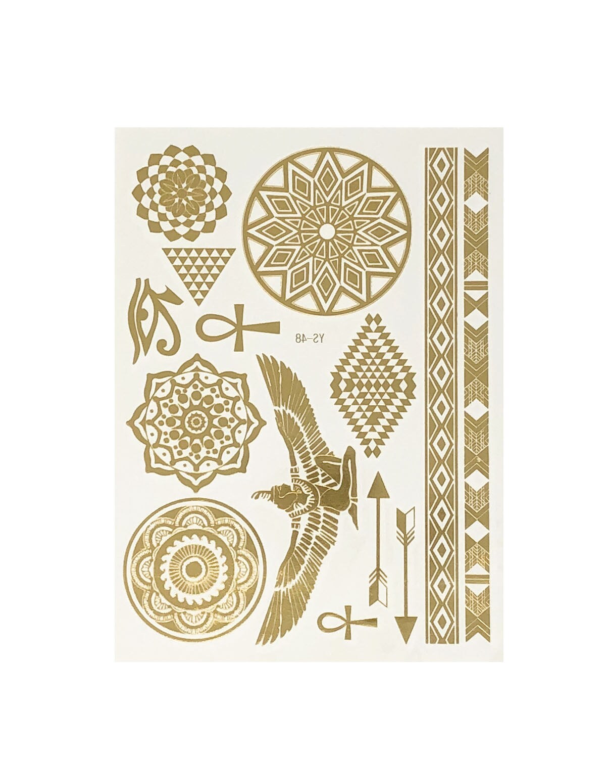 Wrapables Celebrity Inspired Temporary Tattoos in Metallic Gold Silver and Black (6 Sheets), Large, Goddess Symbols