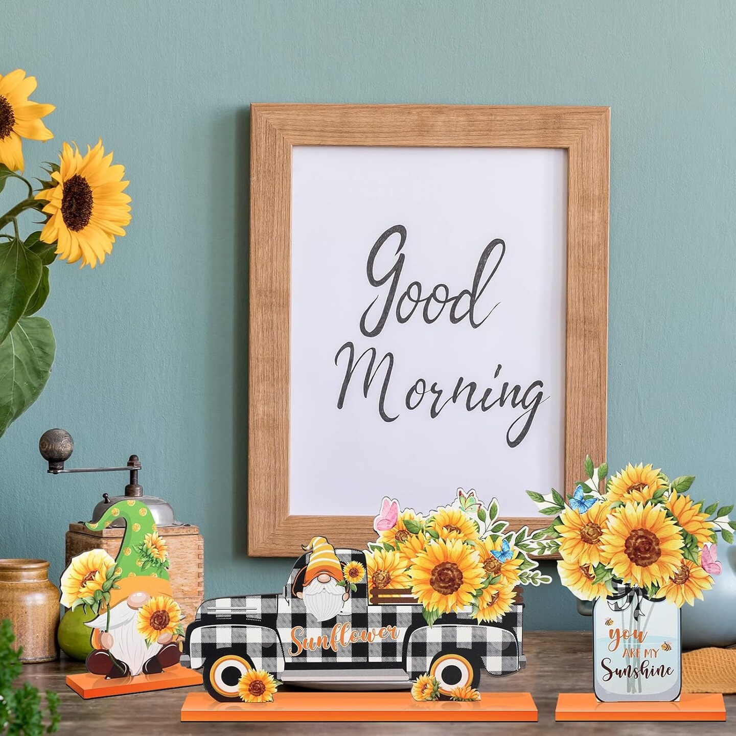 Five Pieces Wooden Table Centerpieces with Sunflower Signs and Fall Gnome Wooden Table Decor Signs for Decorating a Sunshine Table Autumn Gnome Wooden Centerpiece (Multicolored) for Home Parties