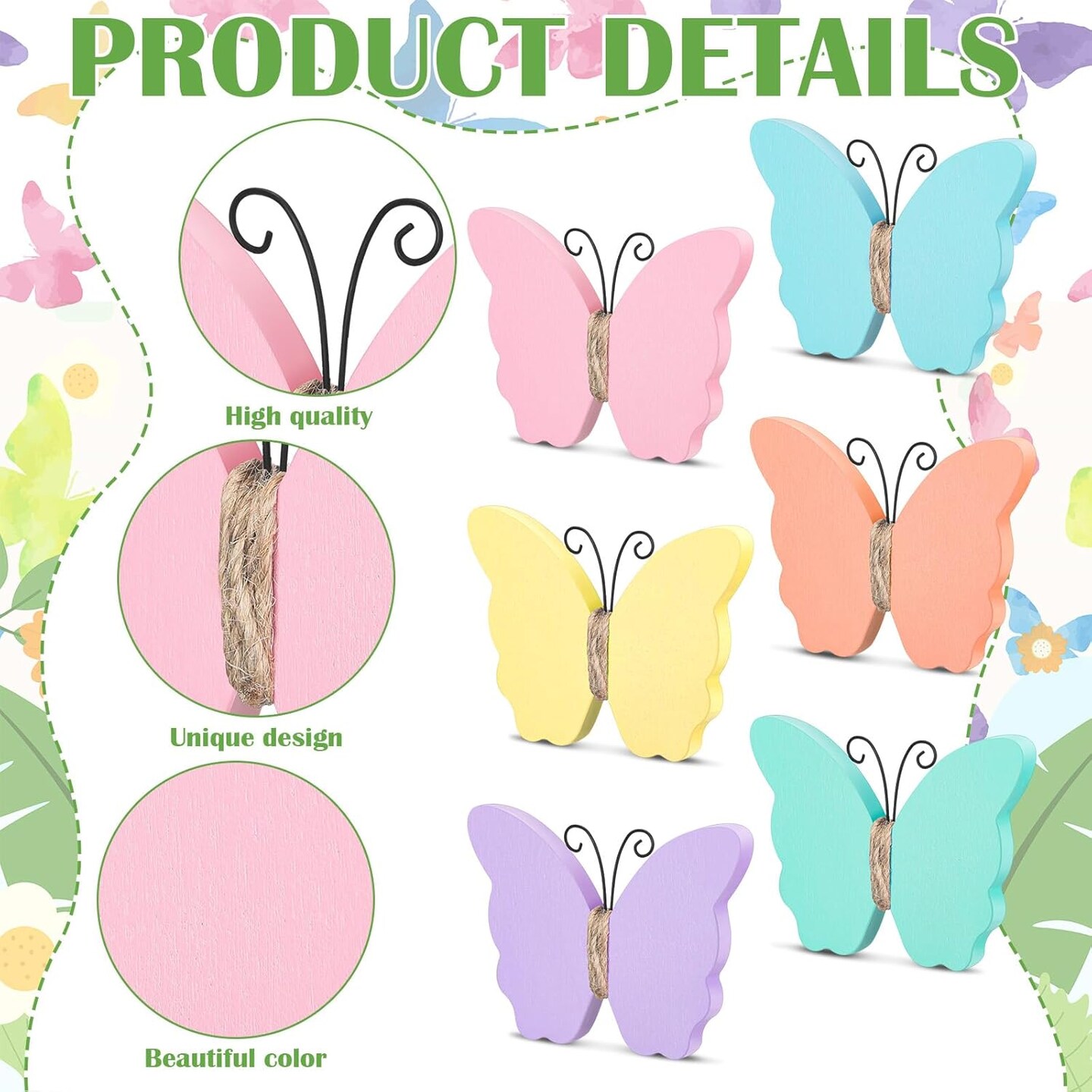 6 Pcs Spring & Summer Tiered Tray Decor - Wooden Table Decorations for Home & Farmhouse Shelf