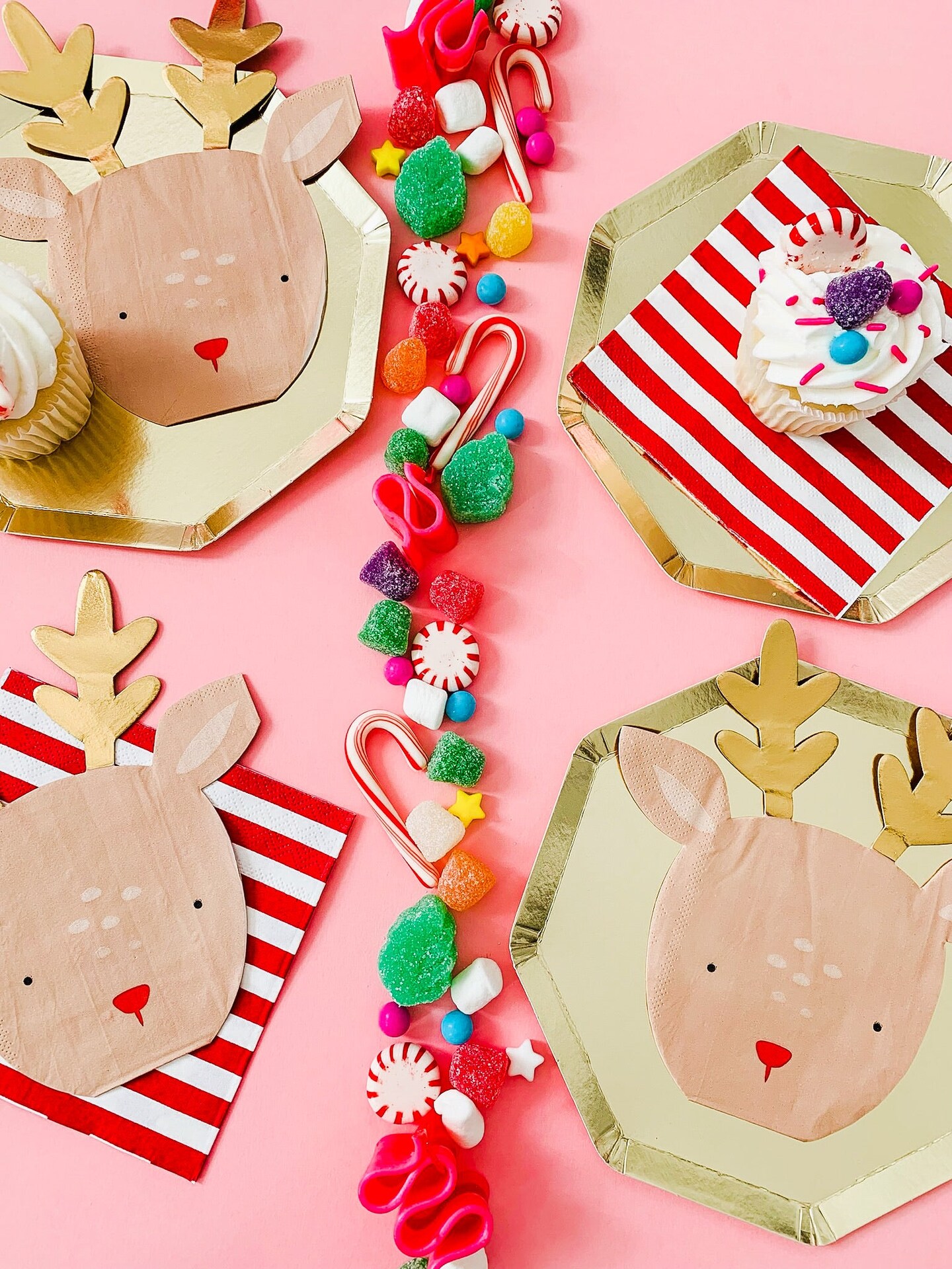 Rudolph Reindeer Shaped Paper Napkins with Gold Foil Accents - 18 Pack