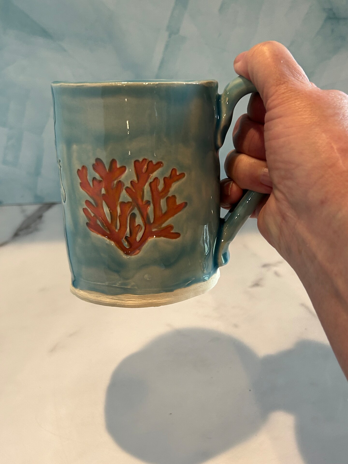 Pottery mug for Fishermen. Ocean lover cup. Mug with hot fast Free Shippi97