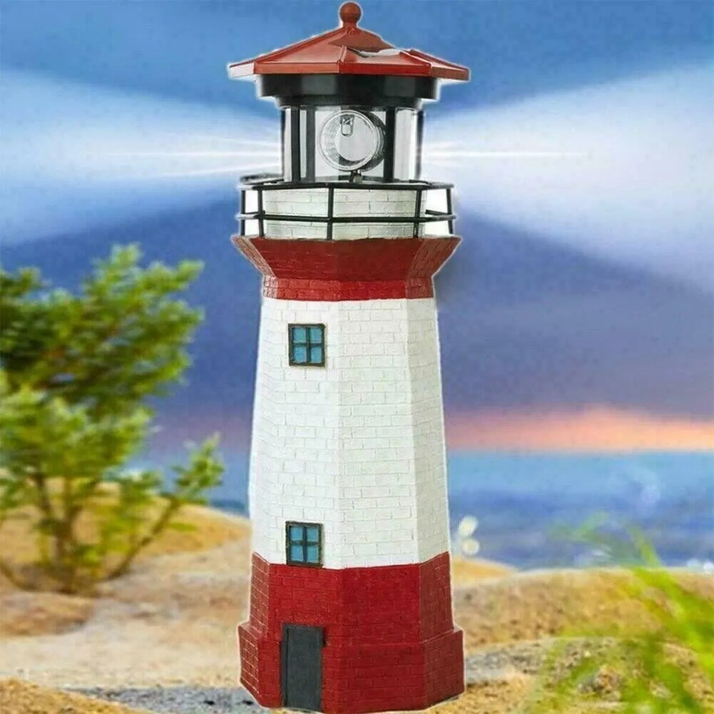 Solar Powered Lighthouse Lawn Ornament LED Light up Garden Backyard Decor