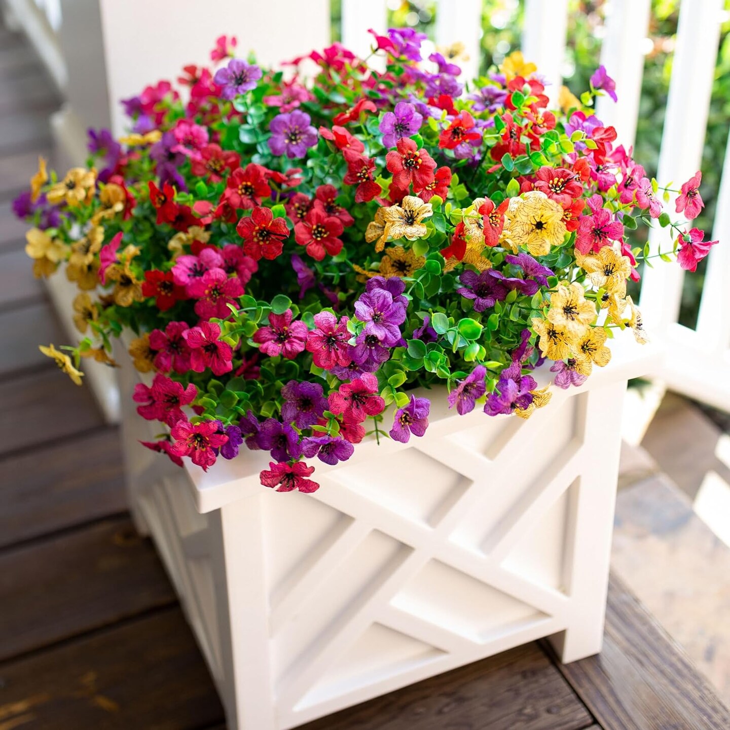 Artificial Fake Plants Flowers for Outside Spring Summer Decoration, 12 Bundles Faux Silk Colorful Mix. Daisy UV Sun Resistant, Realistic for Porch Patio Home Planter Window Box Yard