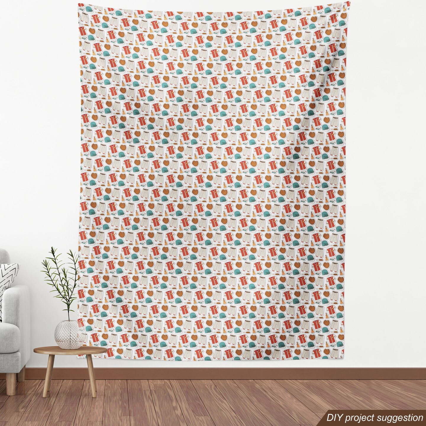 Ambesonne Baseball Fabric by the Yard, Sporting Themed Motifs American Professional League Team Uniform with Corndog, Decorative Fabric for Upholstery and Home Accents, Multicolor