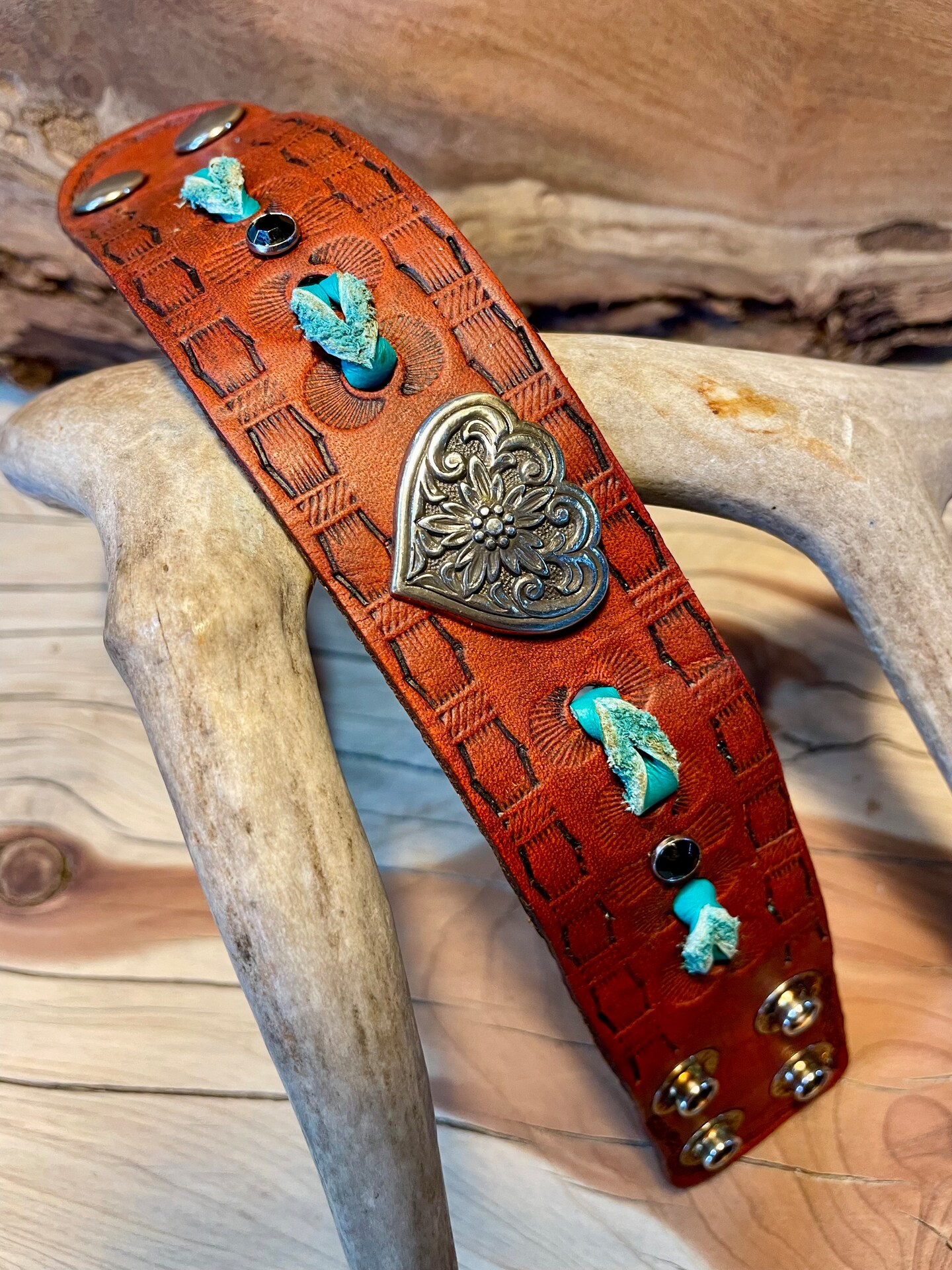 Brown Leather cuff bracelet, western tooled gift for women, floral