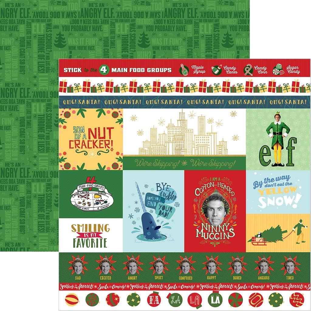 Elf Movie 12" x 12" 9-Sheet Decorative Double Sided Paper Pack for Scrapbooking and Crafts