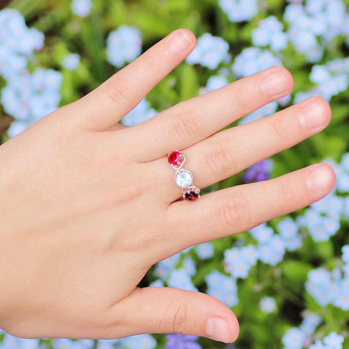 Mother Ring 3 Stones Sterling Silver with Large Band, Handmade and Personalized for Mother’s Day Jewelry Gift - image8