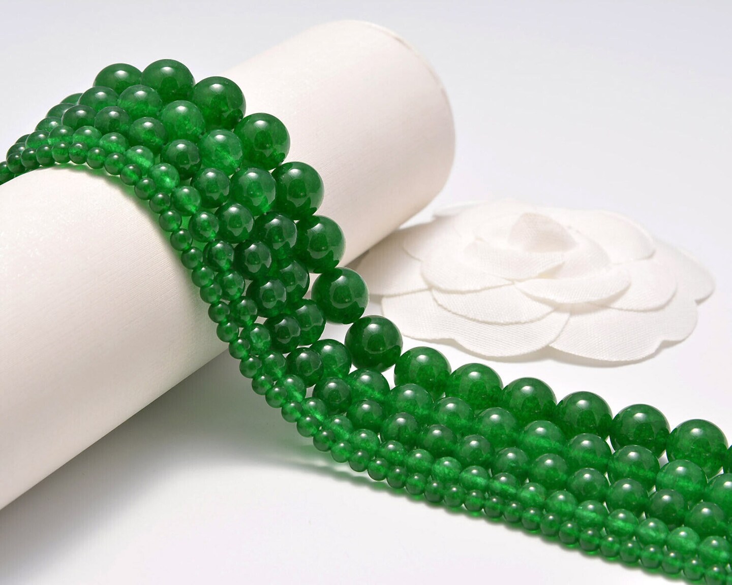 Kitcheniva Natural Malay Green Jade Smooth Round Loose Beads 15&#x22;