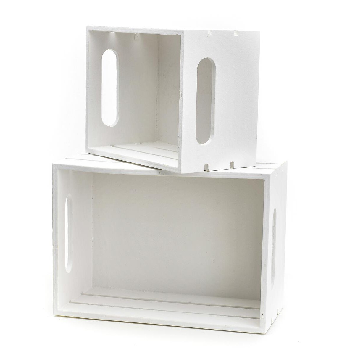 Hampton Arts Nested Wooden Crates 2 pack, wood crate white finish,  wood crates for display, wood crates for storage, wooden crates white, Pine, 7&#x22;x 5 1/2&#x22;x 4&#x22; and 9 1/3&#x22;x 6 1/2&#x22;x 5 1/4&#x22;