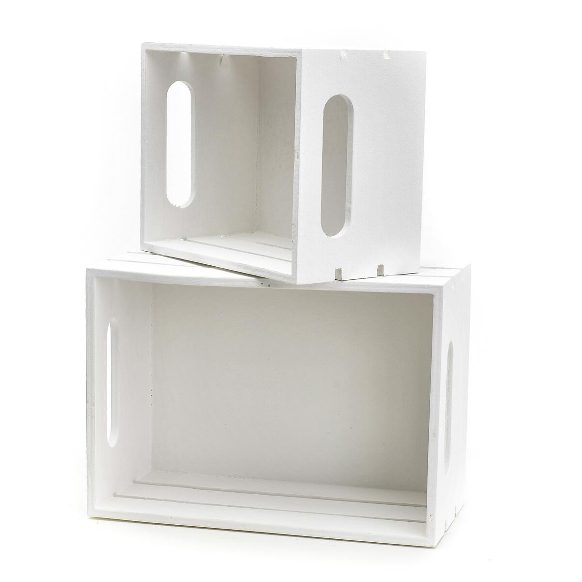 Hampton Arts Nested Wooden Crates 2 pack, wood crate white finish, wood crates for display, wood crates for storage, wooden crates white, Pine, 7"x 5 1/2"x 4" and 9 1/3"x 6 1/2"x 5 1/4"