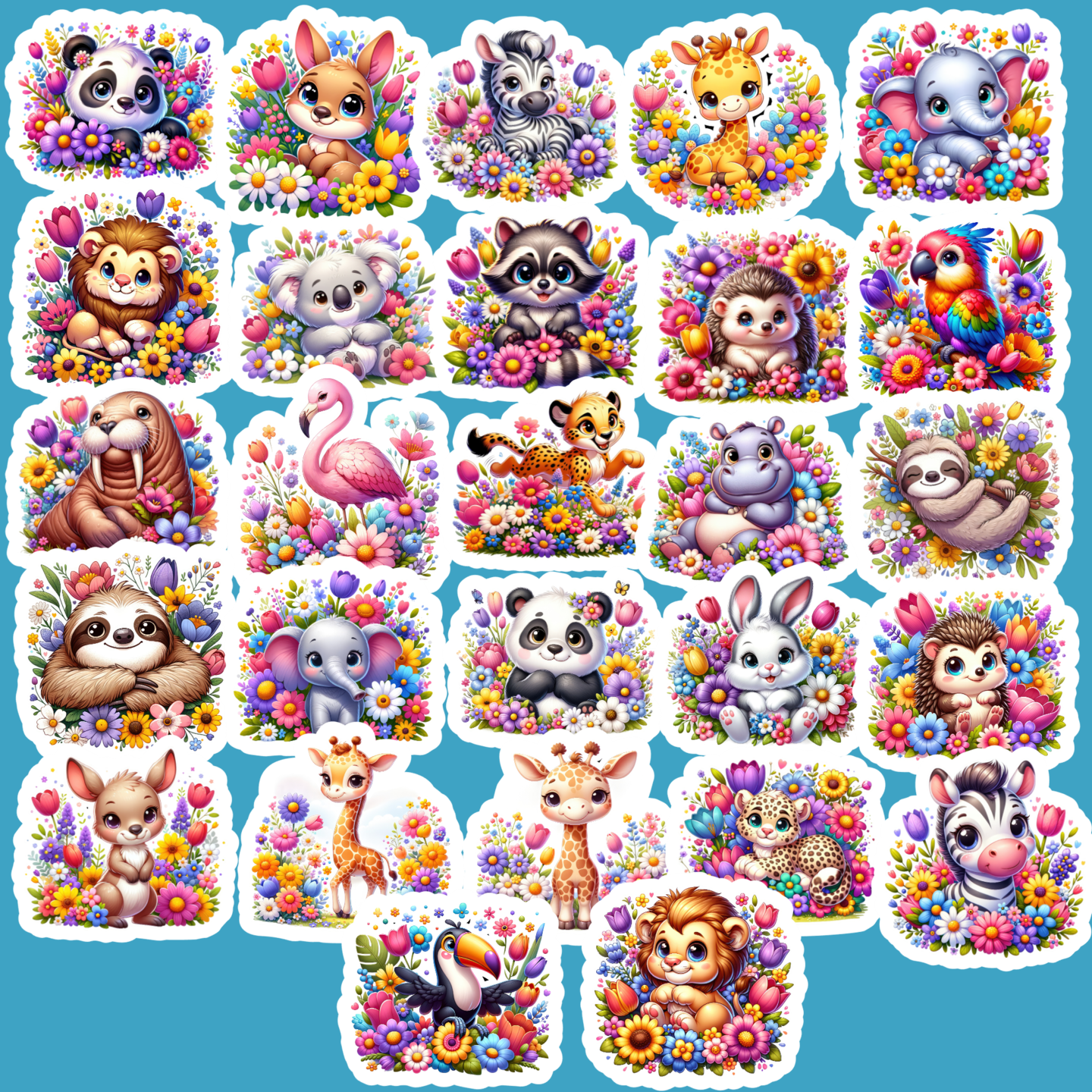 Spring Cute Animal Mystery Sticker Pack, Jungle Animals, Safari Animals ...