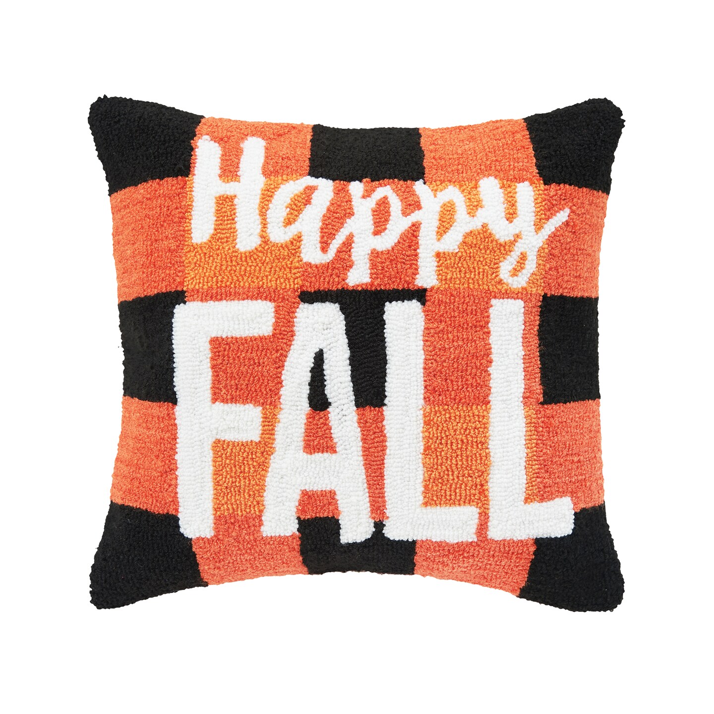 18&#x22; x 18&#x22; Happy Fall Hooked Throw Pillow