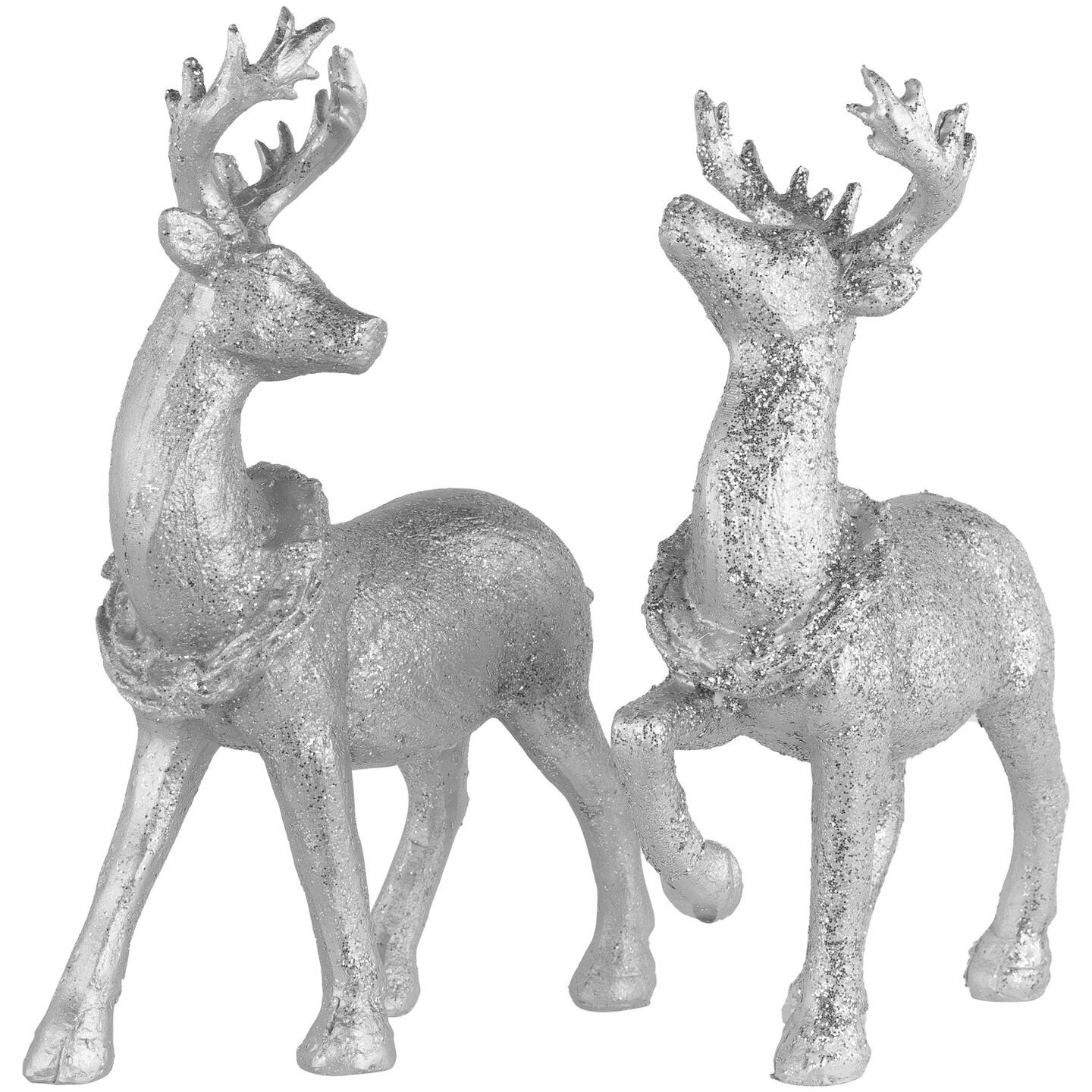 Northlight Glitter Dusted Reindeer Christmas Figurines - Set of 2 - Silver Finish