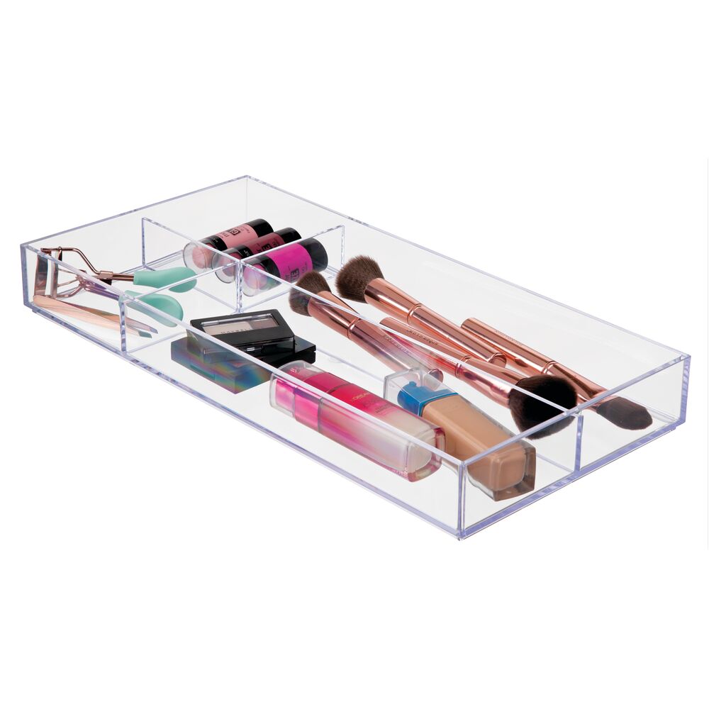 mDesign Plastic Makeup Vanity Drawer Organizer Tray, 4 Sections