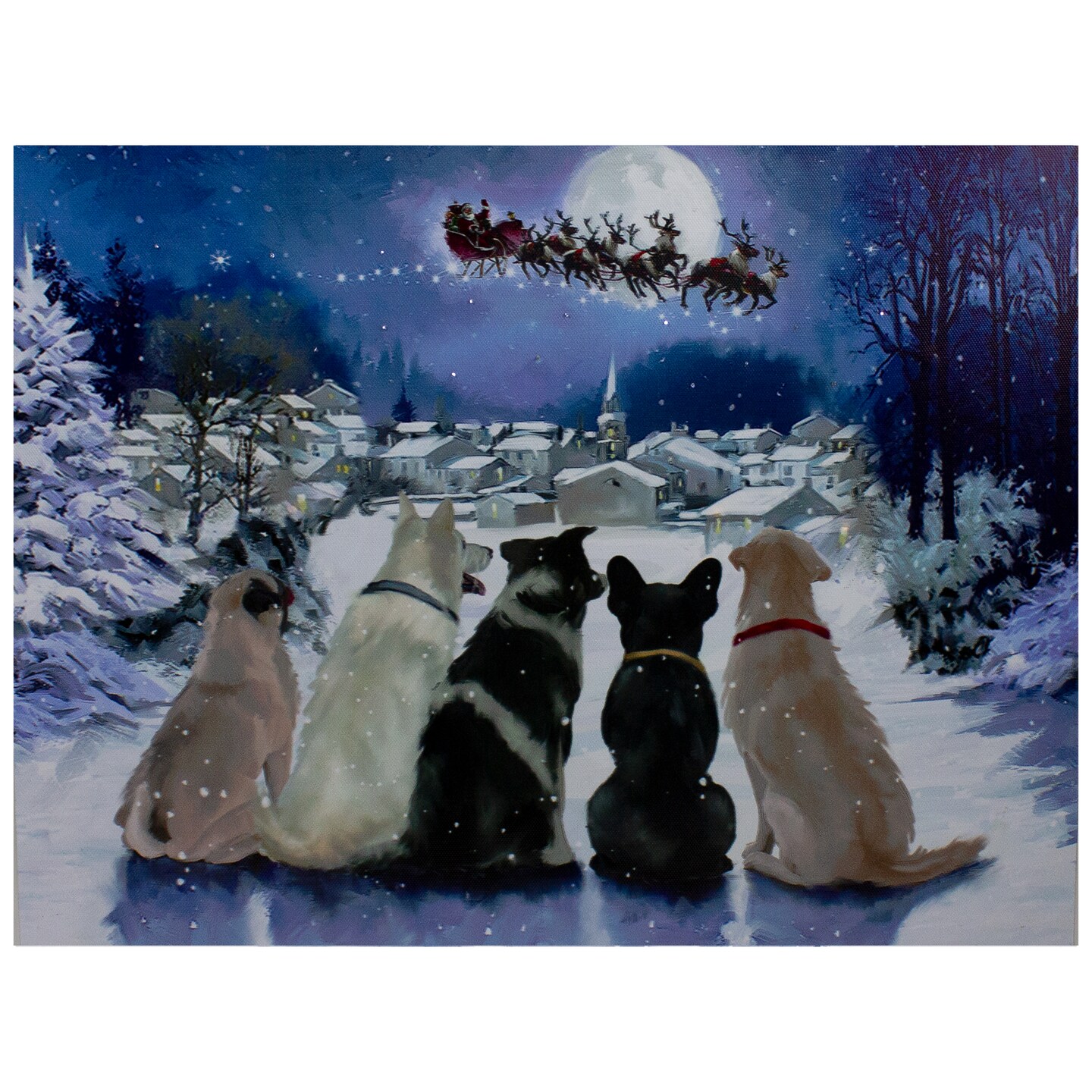 Northlight LED Lighted Dogs and Santa's Sleigh Christmas Canvas Wall Art - 12" x 15.75"