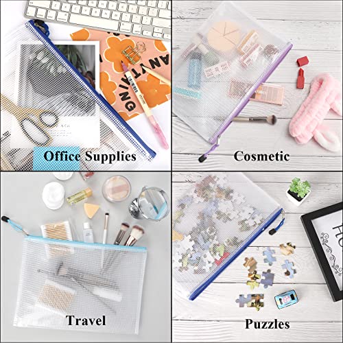 24 Pieces Mesh Zipper Pouch Zipper Bags, Puzzle Bag for Organizing Storage, Letter Size, A4 Size, Zipper File Bags for Office Supplies