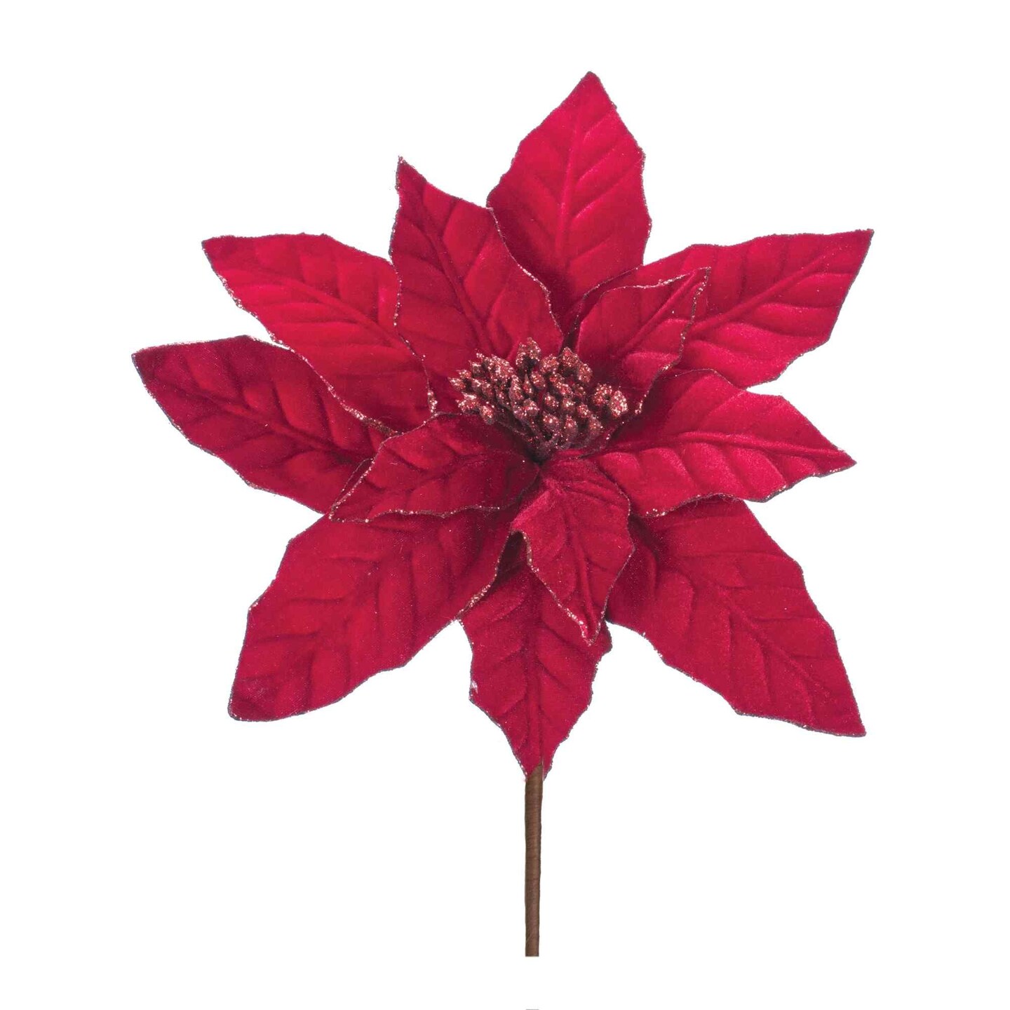 Melrose Set of 24 Red Glittered Poinsettia Artificial Christmas Stems 25&#x22;