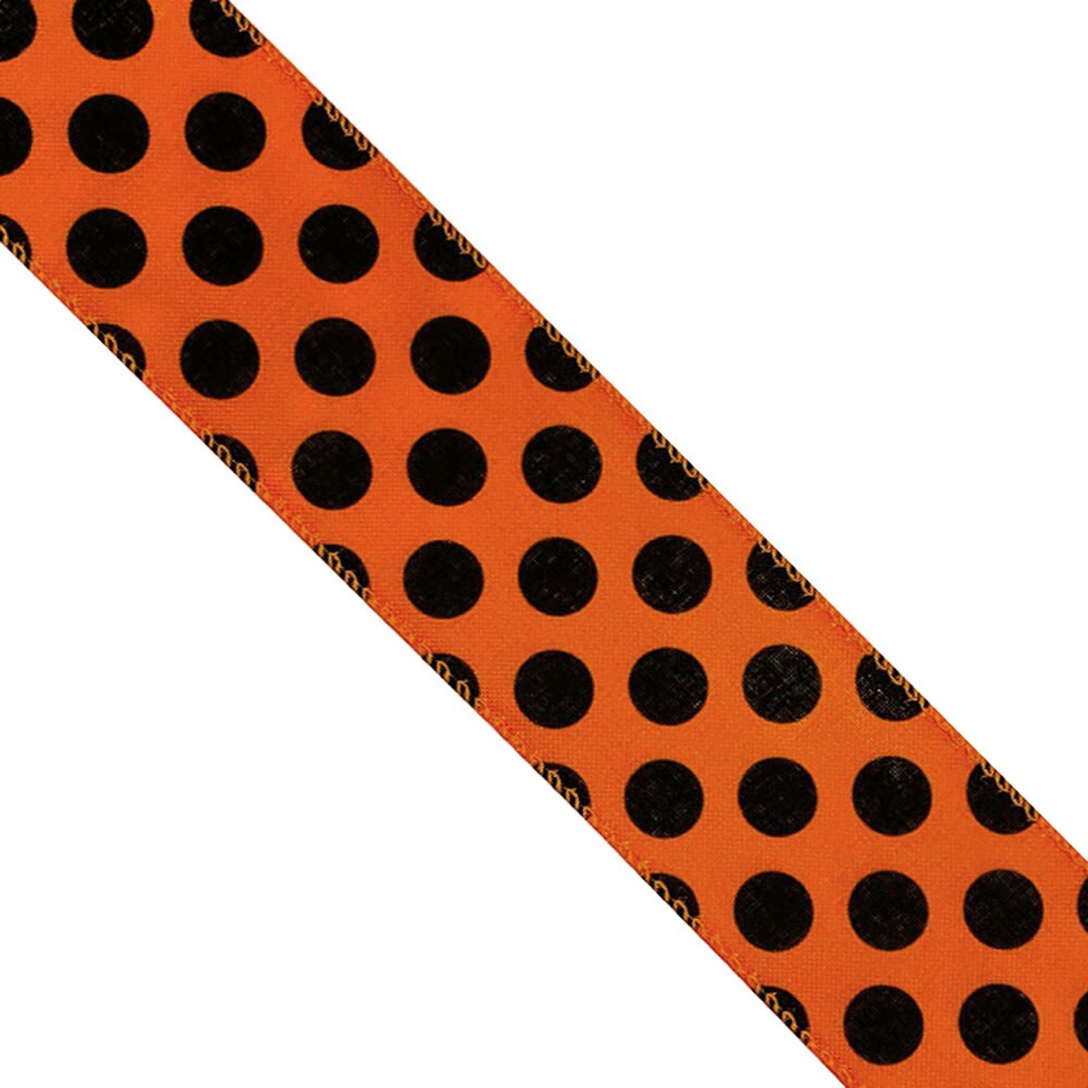 WR 63-5103 2.5&#x201D; x 10 yard Fall Autumn Black dots orange wired edge ribbon
