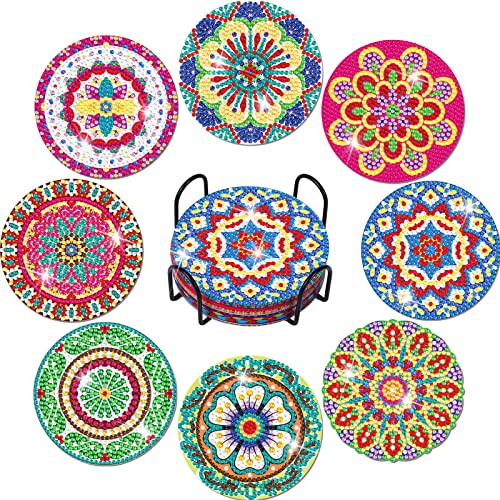 Vcekract Diamond Painting Coasters, 6 Pcs Mandala Diamond Art Coasters with  Holder, Crafts Kits for DIY Coasters, Adult Crafts Projects Kits Women