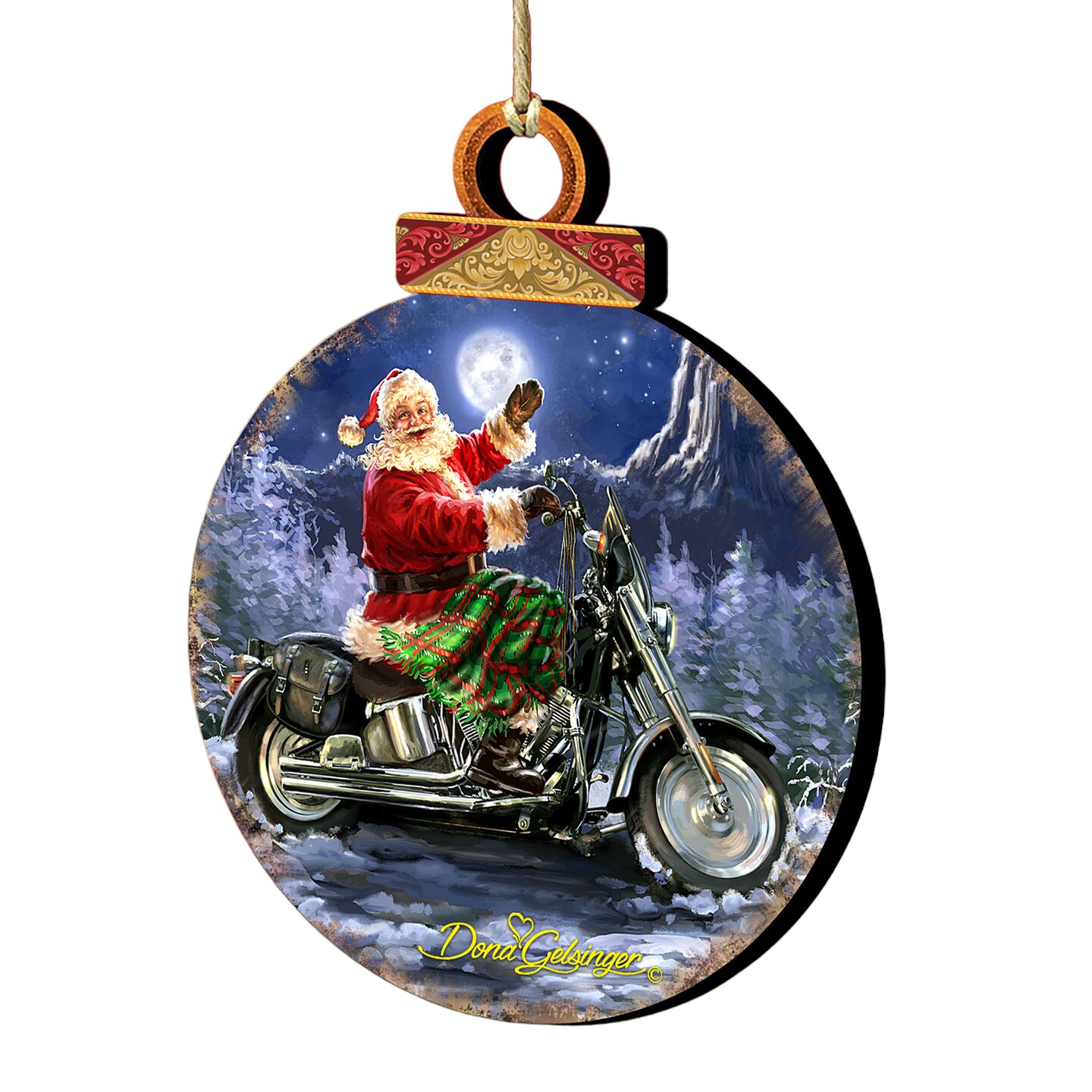 Designocracy Set of 2 Santa Riding a Motorcycle Wooden Christmas