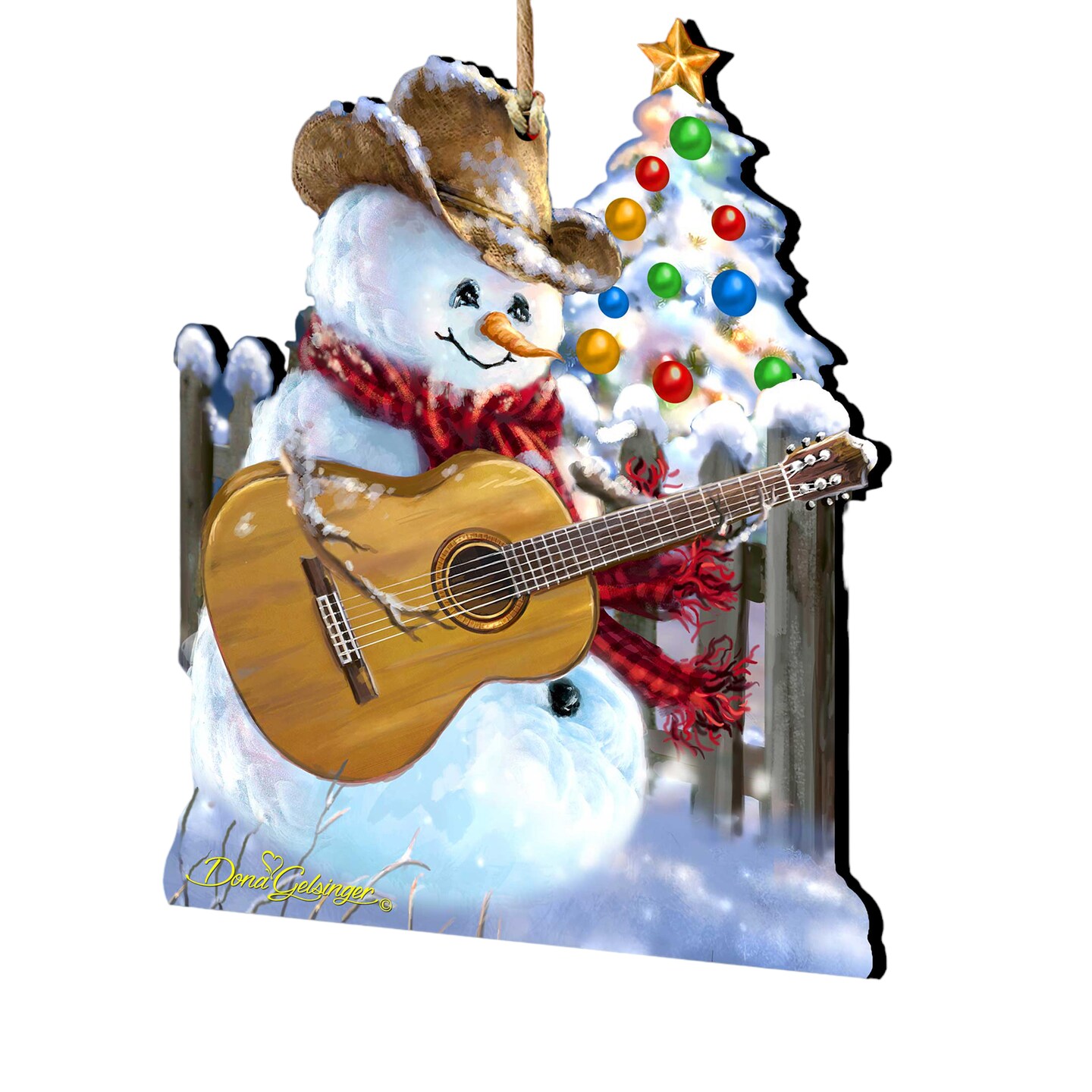 Designocracy Set of 2 Snowman Playing Guitar Wooden Christmas Ornaments 5.5&#x22;