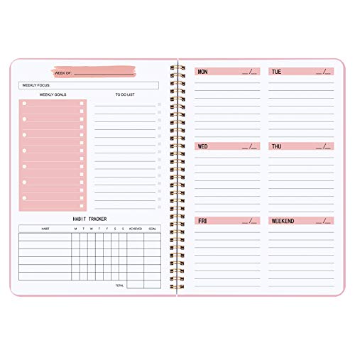 Undated Weekly Planner A5 To-Do List Notebook with Habit Tracker Spiral Binding 5.7 x 8.0 Inches