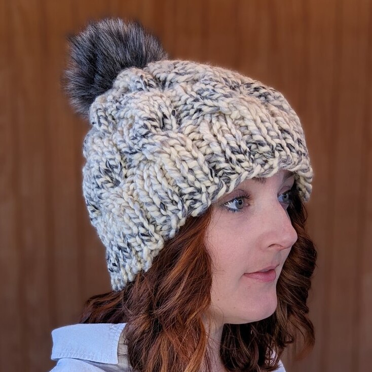Cream and Gray Knit Beanie Handmade Cream & Gray Knit Beanie – The Hook Up main image 4