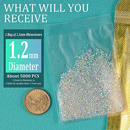 5000 Pieces 1.2mm Mini AB Glass Crystals for Nail Art Manicure Iridescent Long Lasting Like Swarovski Shine Rhinestone Bead Gem Jewelry Diamond by BELLEBOOST