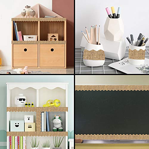 Burlap Scalloped Border Trim, Bulletin Borders Stickers, 66 ft Back to School Decoration Borders for Bulletin Board/Black Board Trim, Teacher Student Use for Classroom School Decoration