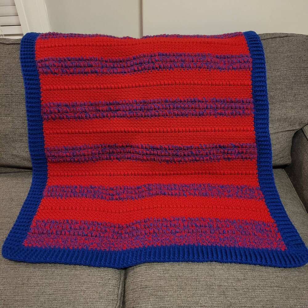 Red and Blue Striped Textured Crochet Baby Blanket MakerPlace by