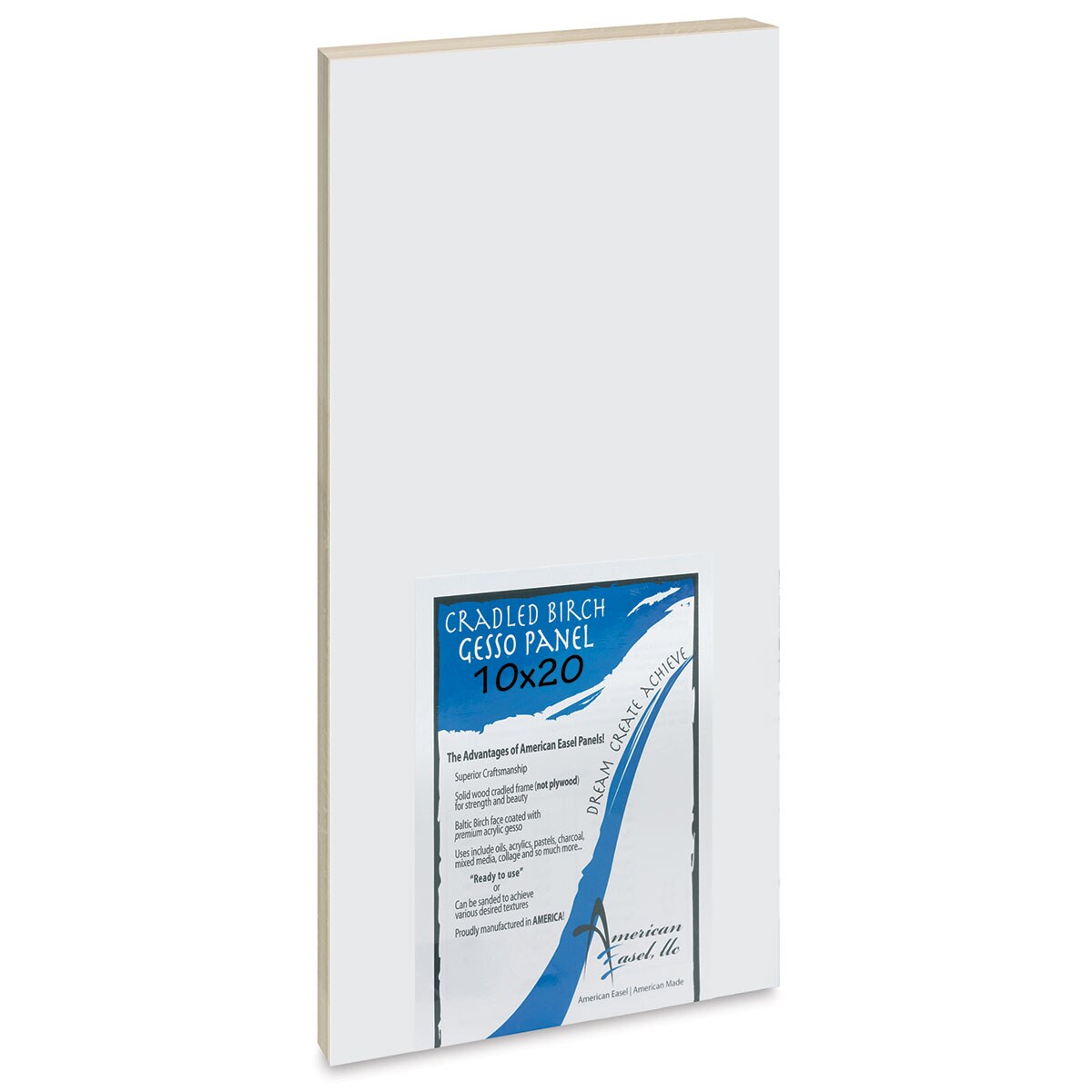 American Easel Gessoed Wood Painting Panel 10" x 20", 7/8" Cradle