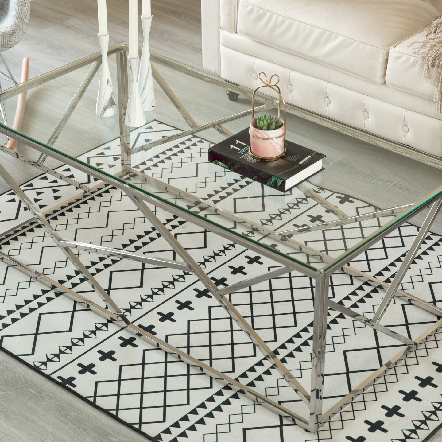 Decorative Rectangular Glass Top Metal Modern Coffee Table