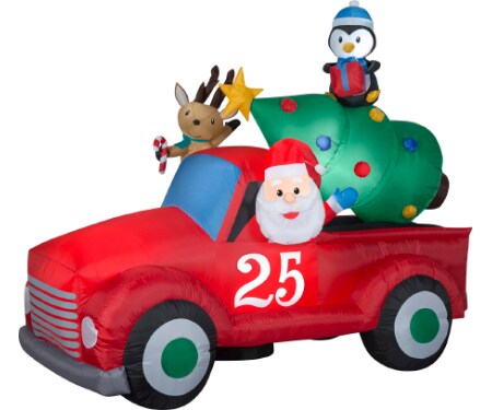 8' Gemmy Airblown Inflatable Christmas Vintage Truck w/ Santa, Reindeer, and Penguin 117339