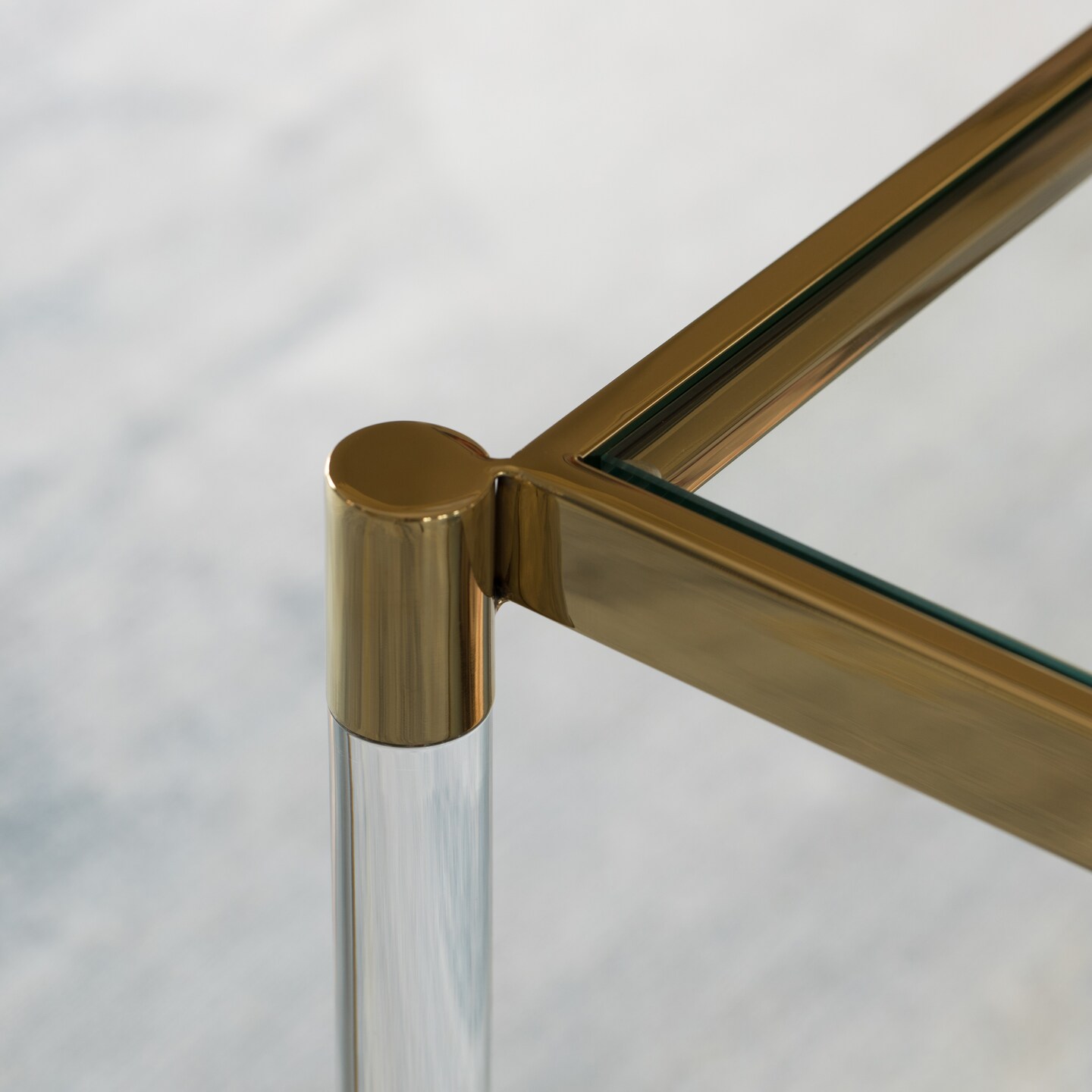 Acrylic Rectangular Modern Gold Metal Coffee Table with Tempered Glass and Shelf for Office, Dining Room, Entryway