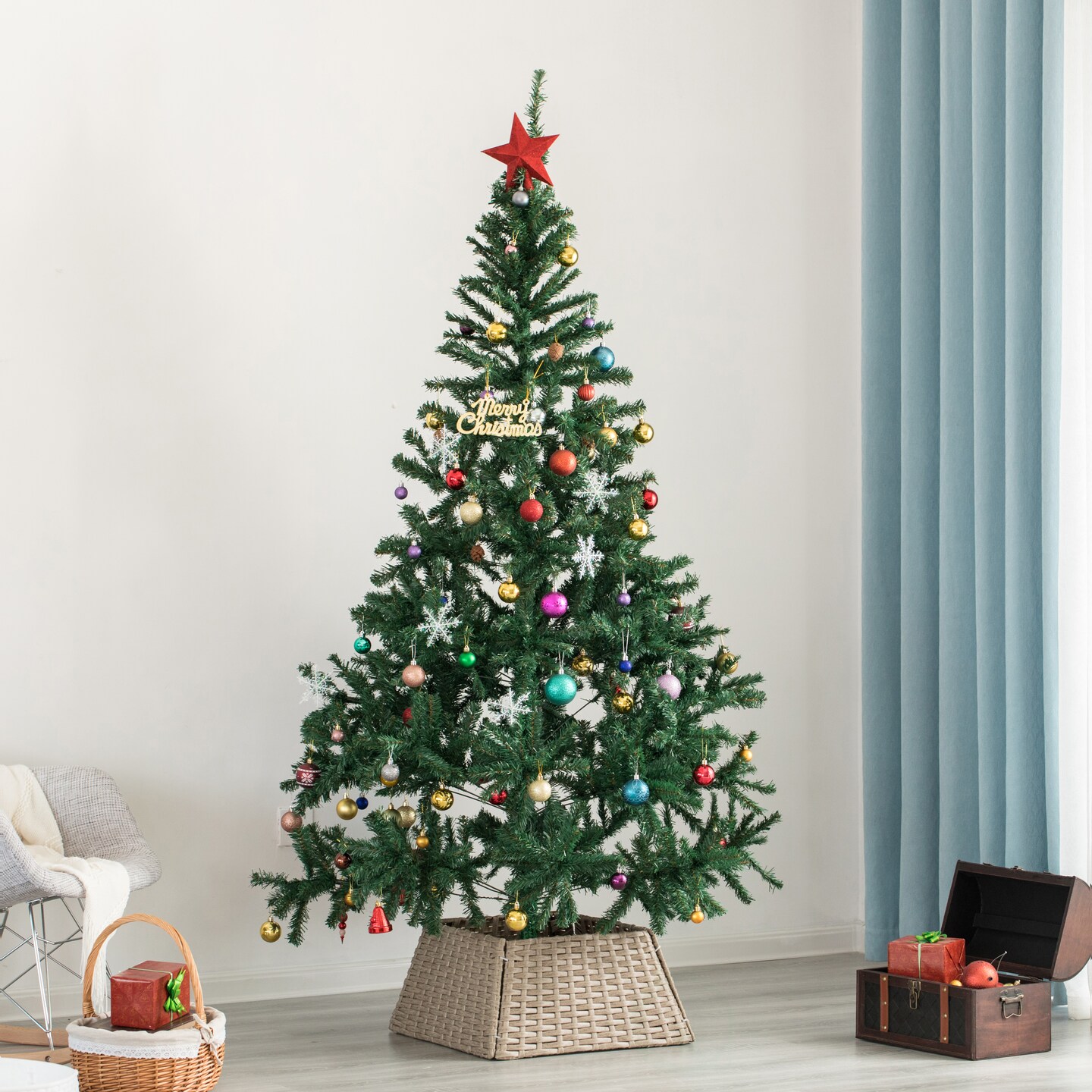 Foldable Christmas Tree Skirt Collar Basket, Ring Base Stand Cover, Rattan Plastic