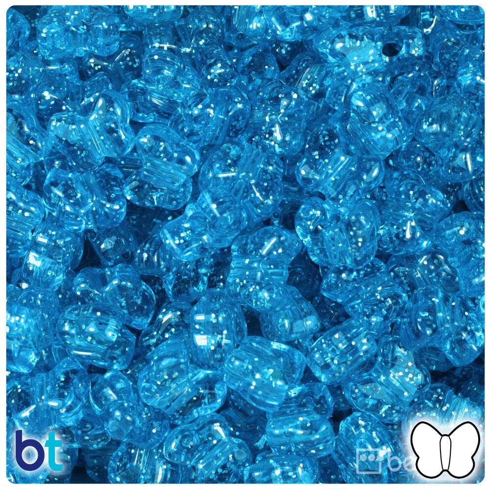 BeadTin Turquoise Sparkle 13mm Butterfly Plastic Pony Beads (250pcs)